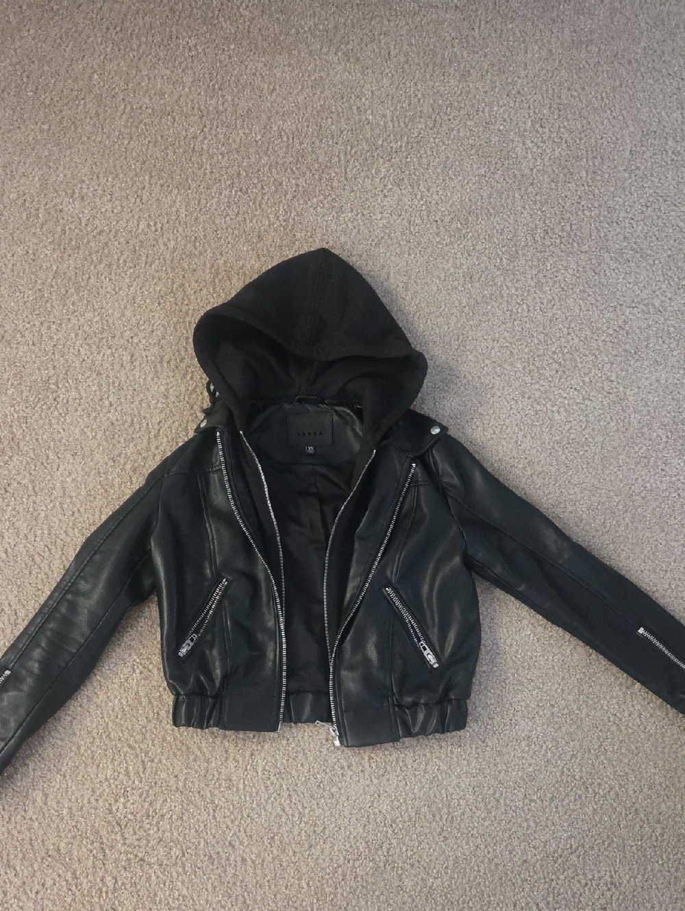 LEATHER MOTO JACKET WITH HOOD